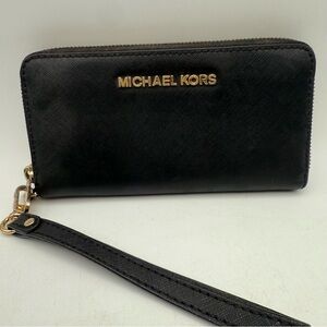 Michael Kors Black Saffiano Leather Zip Around Wallet